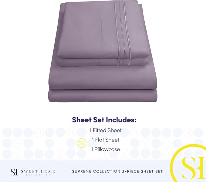 Twin Sheets - Breathable Luxury Sheets with Full Elastic & Secure Corner Straps Built In - 1800 Supreme Collection Extra Soft Deep Pocket Bedding Set, Sheet Set, Twin, Plum