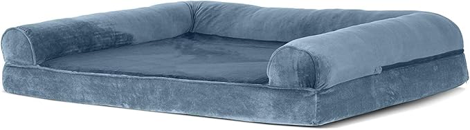 Furhaven Orthopedic Dog Bed for Large Dogs w/ Removable Bolsters & Washable Cover, For Dogs Up to 95 lbs - Faux Fur & Velvet Sofa - Harbor Blue, Jumbo/XL-Mewly Pet