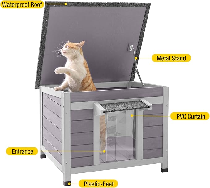 Aivituvin Cat House Waterproof Feral Kitty Shelter Outdoor Indoor Rabbit Hutch for Bunnies,Cats,Dogs and Other Small Animals,Asphalt Roof-Mewly Pet