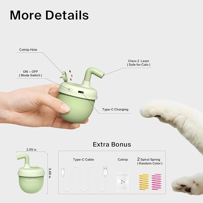 Cat Laser Toys, Automatic Cat Laser Toy Tumbler Design, Rechargeable Cat Laser Pointer 360°Irregular Rotation, 3 Modes Interactive Cat Toy for Indoor Cats of All Ages and Sizes (Green)-Mewly Pet