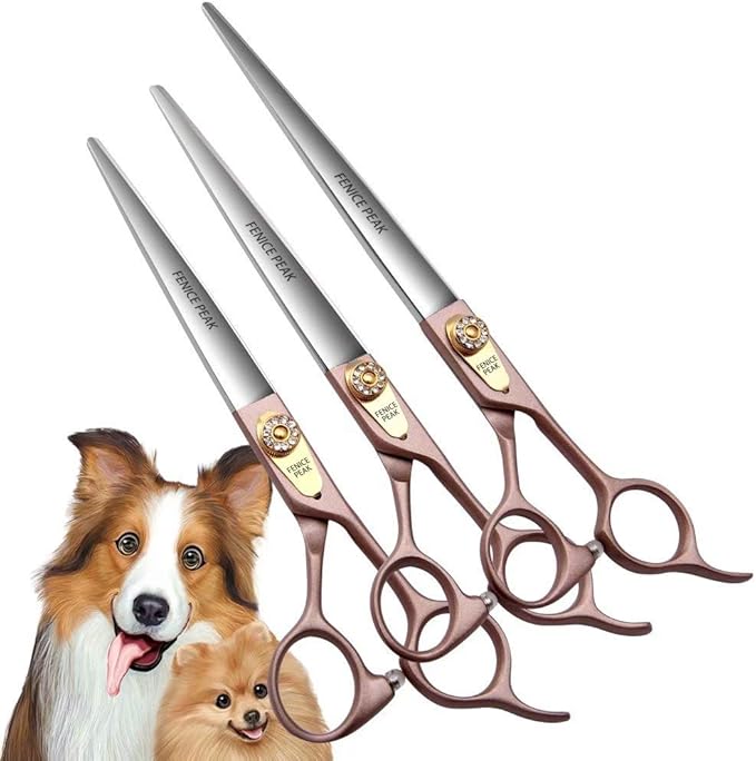 Fenice Peak 7.5'' Dog Straight Scissors for Grooming 440C Stainless Steel Rose Gold Professional Pet Trimming Scissors Sharp Blades Cutting for Dogs and Cats Shears-Mewly Pet