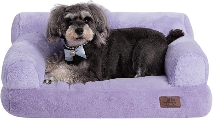 Hollypet Fluffy Plush Pet Cat Couch Sofa Soft Calming Pet Dog Sofa Beds for Medium Small Cats and Dogs, Light Purple-Mewly Pet