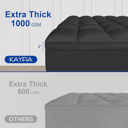 Queen Mattress Topper, Extra Thick Mattress Pad Cover for Deep Sleep,3D+7D Snow Down Alternative Fill Overfilled Plush Pillow Top Mattress with 8-23 Inch Deep Pocket-Black