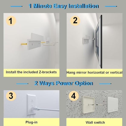 24 x 36 Inch LED Bathroom Mirror with Black Frame, Lighted Bathroom Mirrors for Vanity with Super Bright Front Light + Backlit, Anti-Fog, 3 Colors Stepless Dimmable Motion Sensor Smart Restroom Mirror