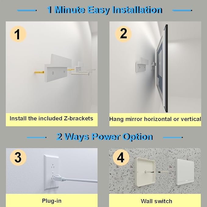 40"x32" Framed Bathroom Mirror with Lights, Motion Sensor Black Vanity Mirror Wall Mounted with 1.97" Front Light Source & Backlit, 3 Colors Dimmable Anti-Fog, Tempered Glass, HD Reflection