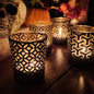 SHMILMH Halloween Votive Candle Holders Set of 12 Black Gold Glass Tealight Candle Holders with 4 Patterns Table Centerpiece for Halloween Party Table Decorations