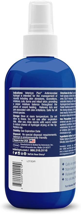 Vetericyn Plus Dog Wound Care Hydrogel Spray | Healing Aid and Wound Protectant, Sprayable Gel to Relieve Dog Itchy Skin, Safe for All Animals. 8 Ounces-Mewly Pet