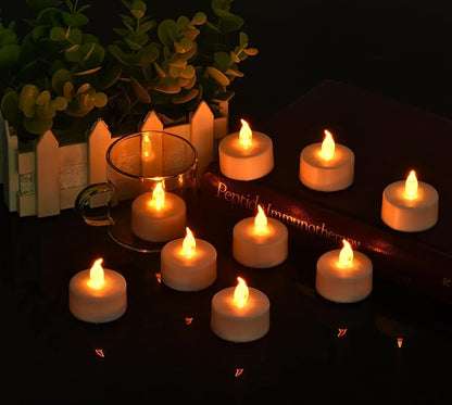 LED Tea Lights Candles- 12PACK Warm Yellow Flameless Candles Realistic and Bright Flickering Long Lasting 200Hours for Holiday Celebration,Party,Home Decoration,Battery Operated