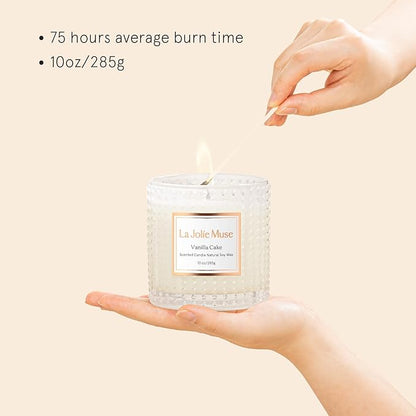 LA JOLIE MUSE Vanilla Cake Scented Candles, Vanilla Candles for Home Scented, Luxury Candle Gift for Women, Natural Soy Wax, 75 Hours Long Burning, 10 OZ