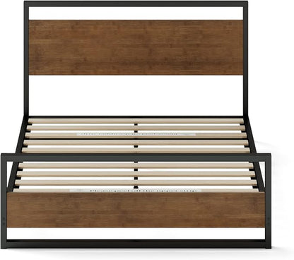 ZINUS Suzanne Bamboo and Metal Platform Bed Frame with Footboard, Wood Slat Support, No Box Spring Needed, Easy Assembly, King