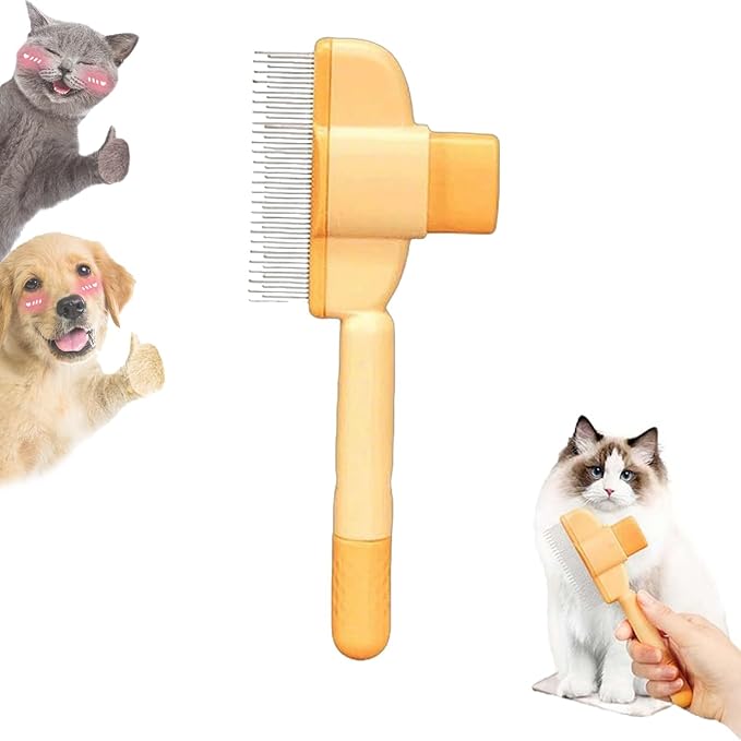 Zen Brush for Cats, Zenbrush Cat Comb, Self Cleaning Pet Comb Grooming Brush, Catdogcomb Pet Grooming for Massaging and Cleaning Shedding Hair (Yellow)-Mewly Pet