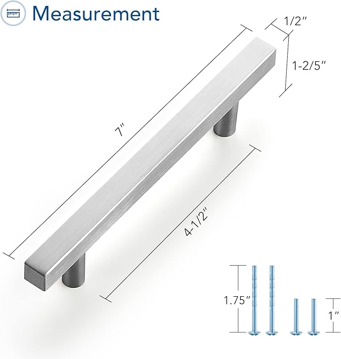 Ravinte Brushed Nickel Cabinet Handles 25 Pack 4-1/2 inch Satin Nickel Square Cabinet Pulls Silver Hardware for Kitchen 7 inch Overall Length Stainless Steel Drawer Pulls
