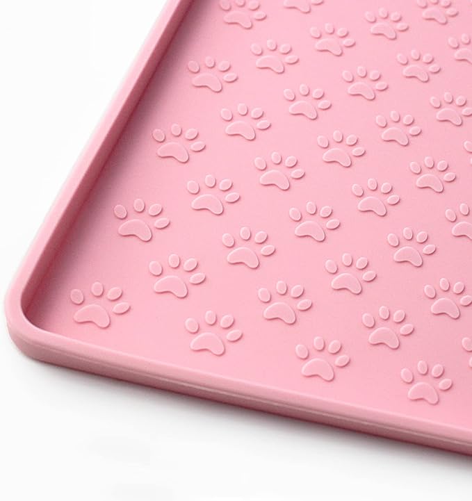 Ptlom Silicone Pet Placemat for Dog and Cat, Waterproof Anti-Slip Pet Feeding Bowl Mats for Food and Water, Small Medium Large Tray Mat Prevent Residues from Spilling to Floor, Pink, 31.5" 23.6"-Mewly Pet