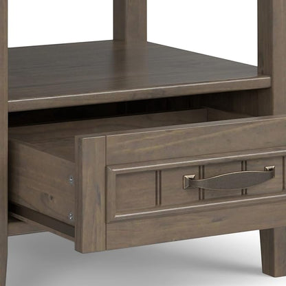 SIMPLIHOME Lev SOLID WOOD 20 Inch Wide Rectangle Transitional End Table with Bottom Drawer in Smoky Brown, For the Living Room and Bedroom
