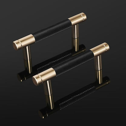 Knurled Cabinet Pulls 2 Pack, 4 Inch Long Cabinet Handles Metal Door Pulls, Kitchen Drawer Pull Knurled Dresser Handles - 3" Hole to Hole, Black & Gold