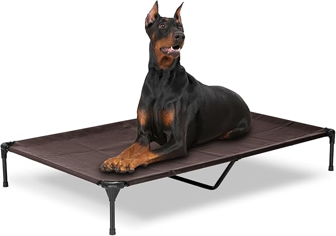 Elevated Dog Bed for Outdoor, XXL Raised Dog Cot Indestructible with Washable Mesh, Cooling Summer Pet Cot Chew Proof for Outside Camping Travel, 59"x36" Brown-Mewly Pet