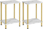 HOOBRO End Tables Set of 2, Small Side Table, Nightstand with 2-Layer Storage Shelves, Sofa Table for Small Spaces, Living Room, Bedroom, Stable Frame, Easy Assembly, Gold and Marble DM09BZP201
