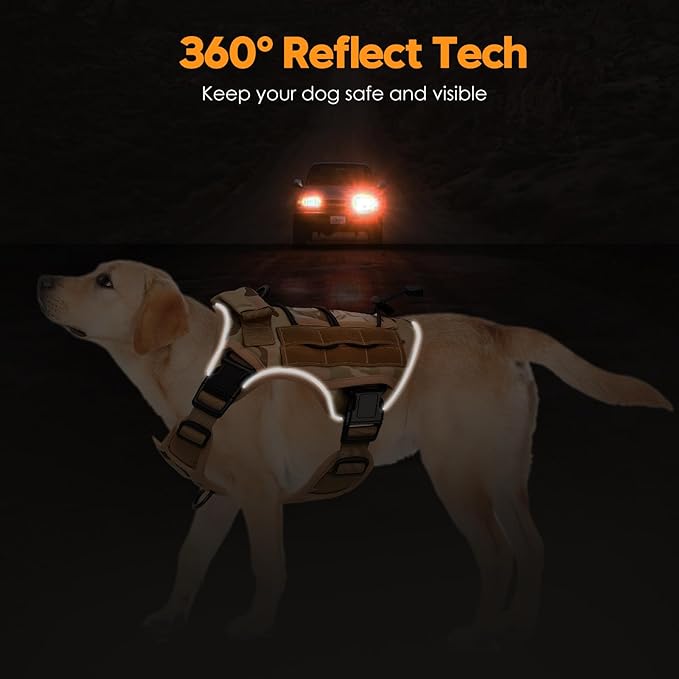 Heavy-Duty Tactical Dog Harness for Large Dogs, No Pull Adjustable Reflective Pet Vest with Molle System, K9 Military-Grade Control for Service Training, Outdoor & 10+ Breeds, Desert Camo, Medium-Mewly Pet
