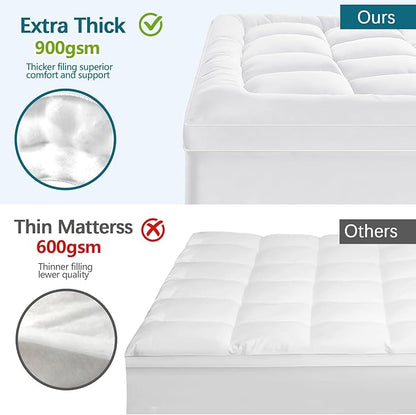 CYMULA Mattress Topper Twin Size - Soft Cooling Mattress Pad for College Dorm Room Essentials - Extra Thick Twin Protector Cover for Back Pain, Single Bed Topper Pillow Top with 8''-21'' Deep Pocket
