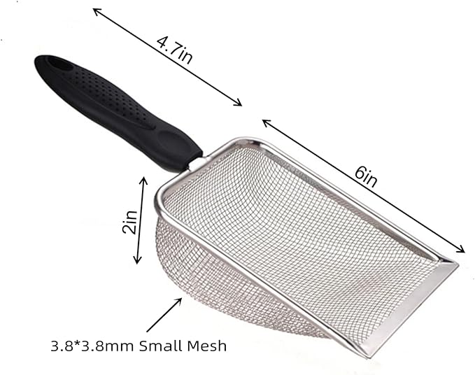 Cat Litter Scoop Stainless Steel Mesh Scooper Long Handle Deep Shovel Non-Stick Coated Metal Litter Scoop for Litter Box Kitten Pooper Lifter (Hole:3.8mm/Regular Cat Litter Scoop)-Mewly Pet
