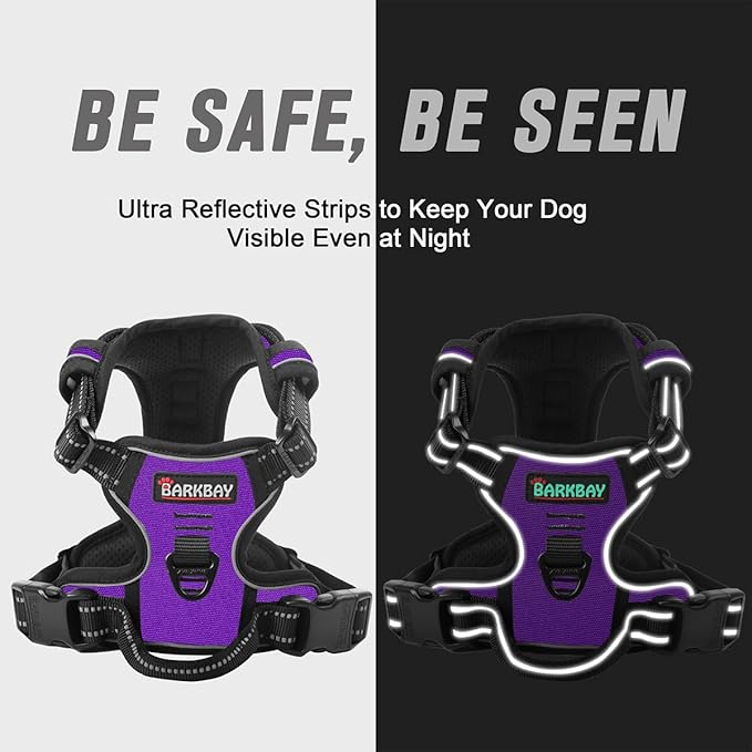 BARKBAY No Pull Dog Harness Front Clip Heavy Duty Reflective Easy Control Handle for Large Dog Walking(Purple,M)-Mewly Pet