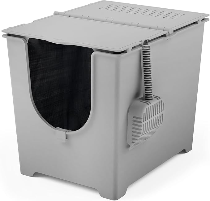 Modkat® Flip Litter Box, Front-Entry, Full Height Seamless Base, Reusable Litter Liner, Sifting Litter Scoop, 2X Bamboo Charcoal Filters-Mewly Pet