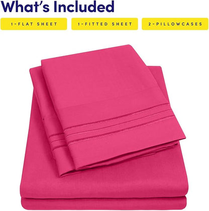 RV Short Queen Sheet Set with Built-In Sheet Straps -✅ Deep Pocket Recreational Vehicle Camper Size Fitted Sheet, Flat Sheet & Pillowcases -✅ Soft, Wrinkle-Free, Secure Fit -✅ Fuschia