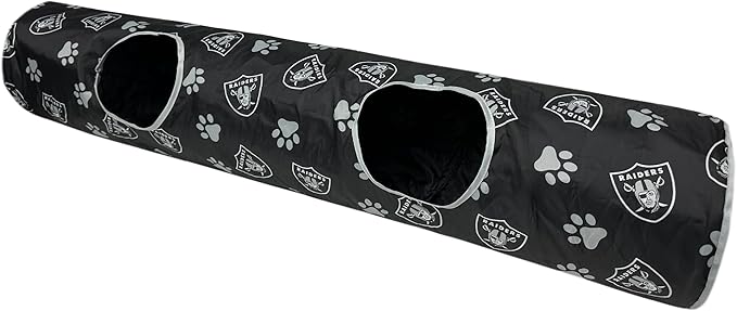 NFL Las Vegas Raiders Cat Tunnel Tube Toy with Plush Football Catnip and Feathers Collapsible Tunnel for Cats to Play, Peek and Hide, Sporty & Fun Cat Tunnel Toy with Team Logo All-Over Design!-Mewly Pet