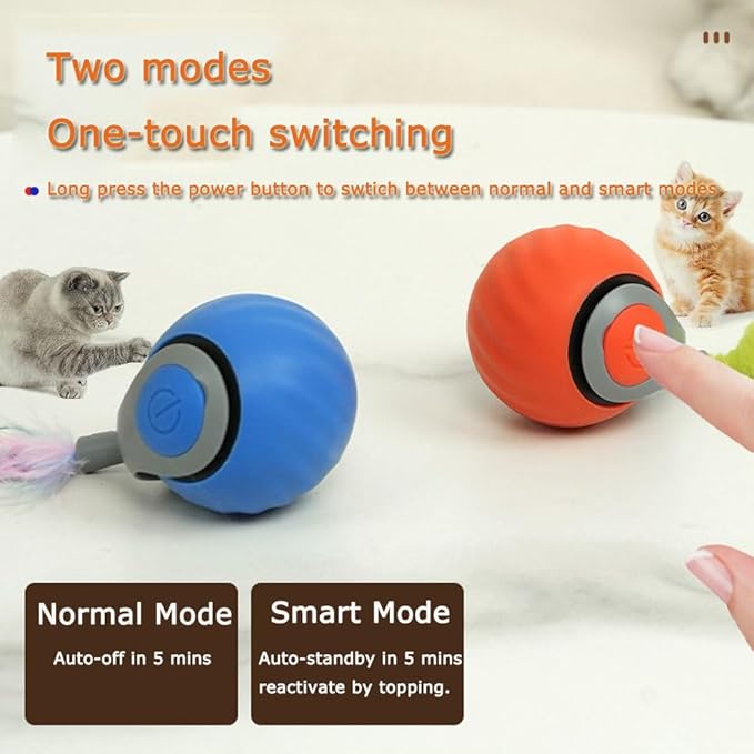 2Packs Speedy 2.0 Tail Cat Toys for Bored Indoor Adult Cats,2025 New Generation Interactive Cat Toys for Indoor Cats,Automatic Moving Ball with Tail,Blue and Orange-Mewly Pet