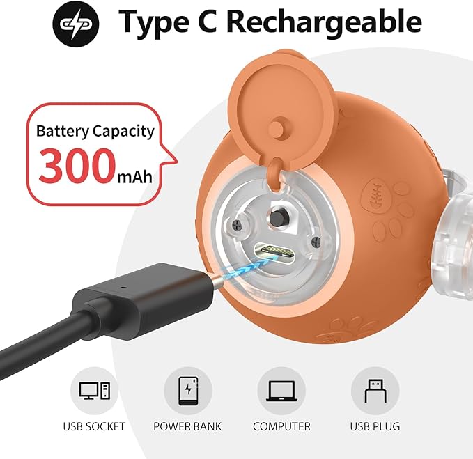 Interactive Cat Toys, Automatic Moving Cat Toys for Bored Indoor Adult Cats, Fast Rolling, Chirping & Motion-Activated Kitty Toys, Fun Gift for Cats with Speedy Tail 2.0, USB Rechargeable, Orange-Mewly Pet