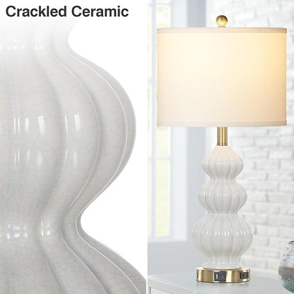 Modern White Table Lamps Set of 2 - Bedside Lamps for Night Stands, 26" Triple Gourd Ceramic Lamps for Living Room with USB A+C Ports & AC Outlet,3 Way Touch Lamps for Bedroom (LED Bulbs Included)