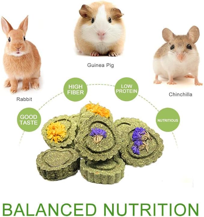 Bunny Chew Toys for Teeth, Natural Pet Chew Toy Hand Made Timothy Hay Cakes for Chinchilla Guinea Pig Hamsters Holland Lop Prairie Dogs Squirrels Gerbils Rabbit Chewing & Molar Teeth, 9.5oz-Mewly Pet