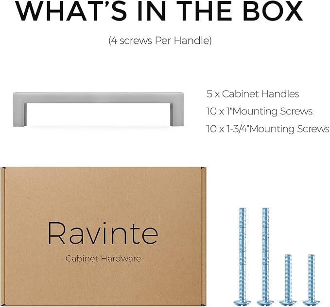 Ravinte 5 Pack Solid 5 Inch Center to Center Slim Square Bar Drawer Pulls - Kitchen Cabinet Handles in Brushed Nickel - Hardware for Drawers and Cabinets