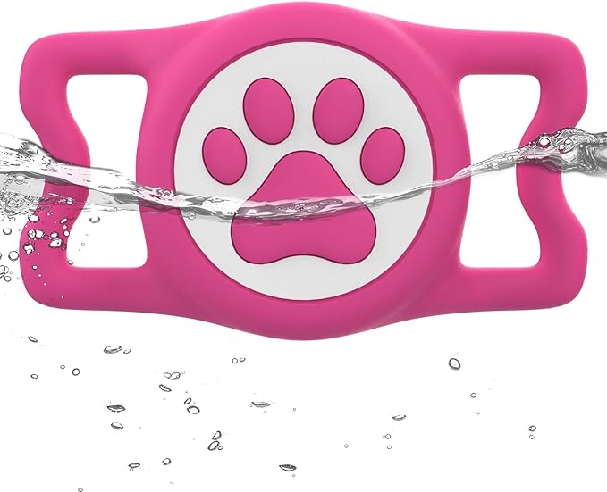 IP68 Waterpoof Dog Airtag Holder, Stretchy Silicone Full Body Covered Apple Air Tag Holder for Dog Cat Collar Fit All Width Collar (Rose, 1 Pack)-Mewly Pet