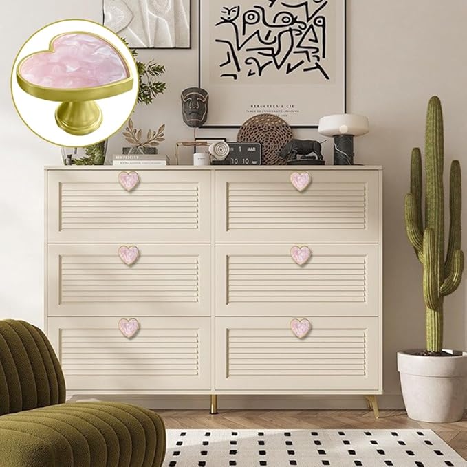 6 pcs Butterfly Shape Knobs Handle Gold Cabinet Knobs Decoration Door Handle Single Hole Handles Cabinet Drawer Dresser Kitchen Wardrobe Furniture Hardware Pulls (Pink Love)