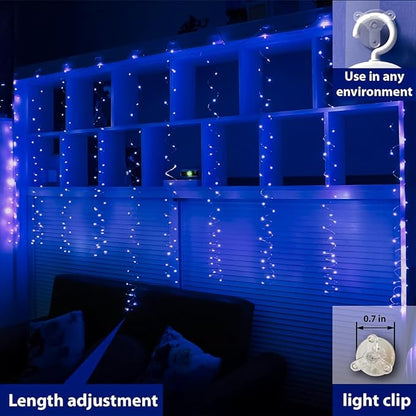 ZSJWL 300 LED Blue Curtain Fairy Lights with Remote, 8 Modes 9.8 × 9.8 Ft Waterproof USB Plug in Copper Wire Lights for Bedroom Window Chrismas Wedding Party