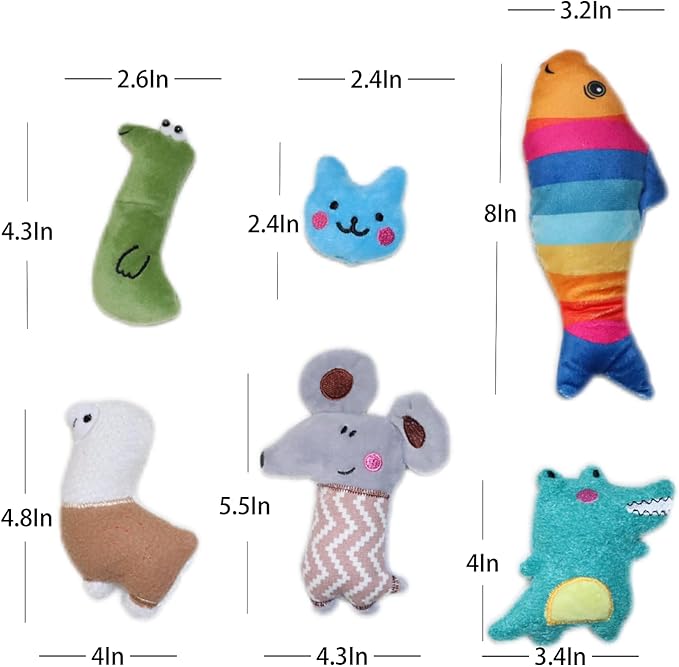 Catnip Toys for Indoor Cats - 6 Pack Organic Plush Kicker Toys, Bite-Resistant Cute Funny Toys for Play & Enrichment from Kittens to Senior Cats-Mewly Pet