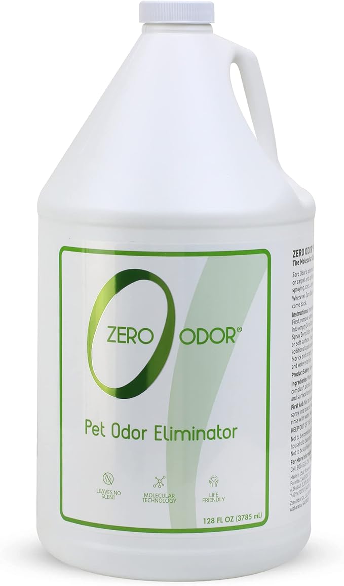 Zero Odor - Pet Odor Eliminator for strong odor, Eliminate Air & Surface Odors – Patented Molecular Technology Best For Carpet, Furniture, Beds Smell Great Again (128 Ounces)-Mewly Pet