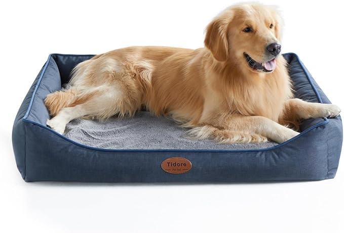 Orthopedic Dog Beds for Medium Dogs, Durable Egg Crate Foam Sofa Dog Bed wit Washable Removable Cover,Waterproof Lining,Pet Bed for Large Dogs (Navy Blue, 39.4" L x 31.5" W x 7.4" Th)-Mewly Pet