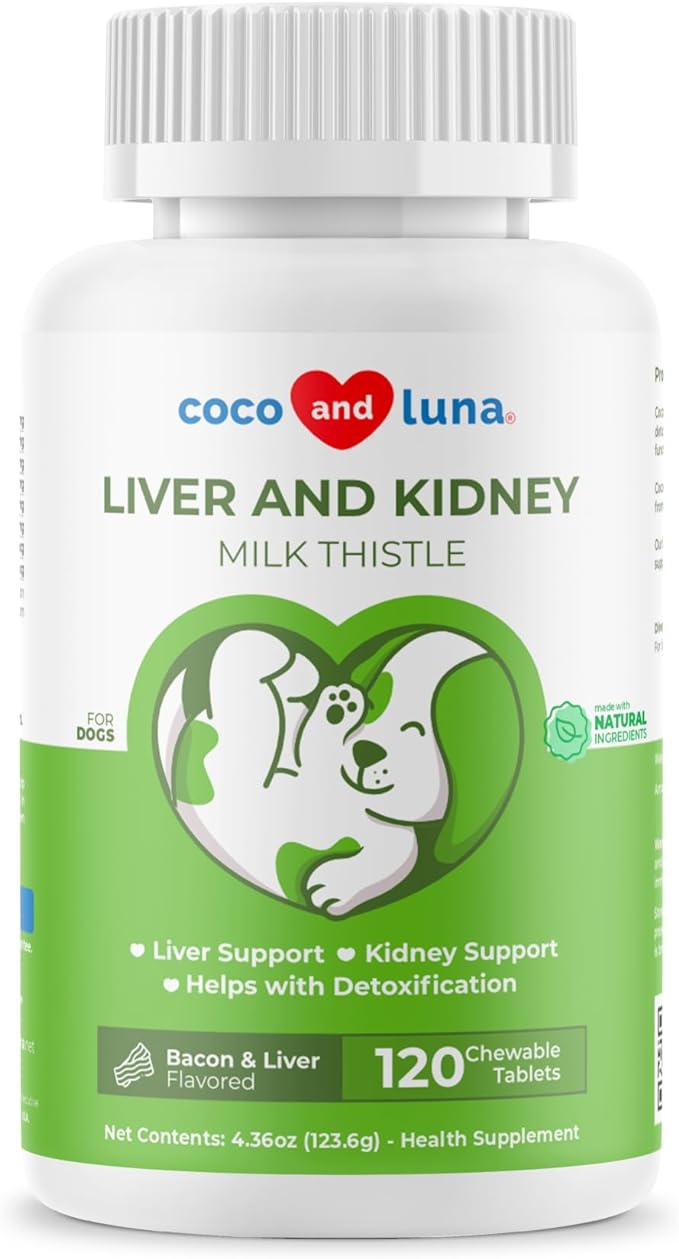 Milk Thistle for Dogs - 120 Chewable Tablets - Silymarin - Liver and Kidney Support with EPA & DHA - Detox - Liver Supplement for Dogs with Choline and L-Arginine-Mewly Pet