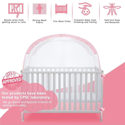 Baby Pop Up Tent Cover Crib,See Through Crib and Nursery Soft Mesh Cover,Net with Viewing Window to Keep Baby in (55.2" L x 27.6" W x 51.6" H)