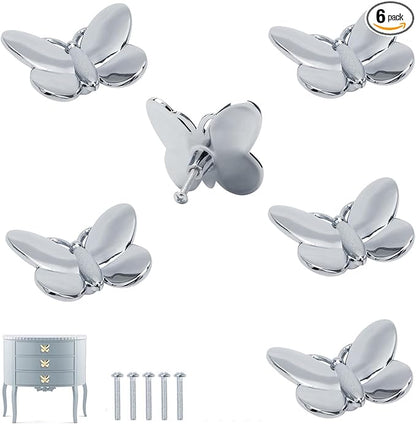 Silver Butterfly Cabinet Knobs Kitchen Hardware for Cabinets Cute Animal Dresser Knobs Furniture Cupboard Handles Single Hole Drawer Knobs and Pulls 6 Pcs (Silver,6Pcs)