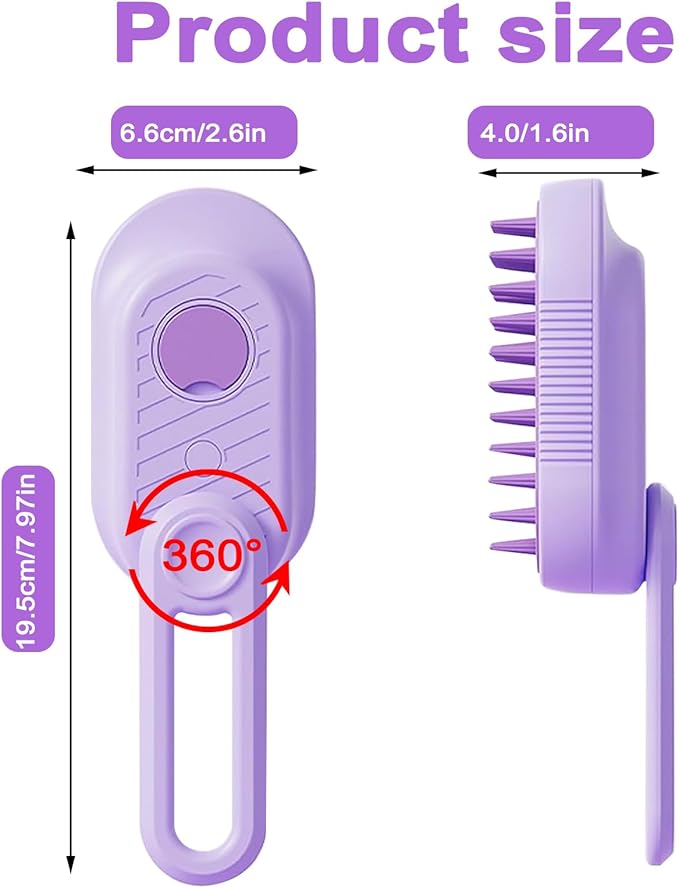 Cat Steam Brush for Shedding, 2025 New 4 in 1 Rechargeable Steam Pet Brushes for Cats & Dogs, Indoor Anti-static Pets Brush for Massage, Cleaning, Shedding & Combing Hair (Purple)-Mewly Pet