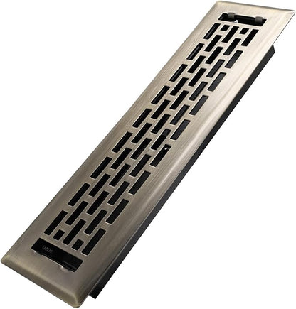2x12 Inches Heavy Duty Walkable Floor Register - Easy Adjust Air Supply Lever Decorative Floor Vent Covers - Boston Design Vent Covers for Home - Antique Brass