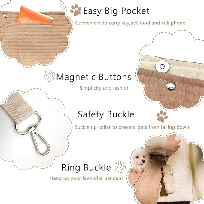 NATUYA Small Dog Carrier Sling Cat Sling, Adjustable Strap Comfy Stylish Puppy Pouch with Big Pockets for Travel Walking Subway (Brown,Adjust Strap-Canvas)-Mewly Pet