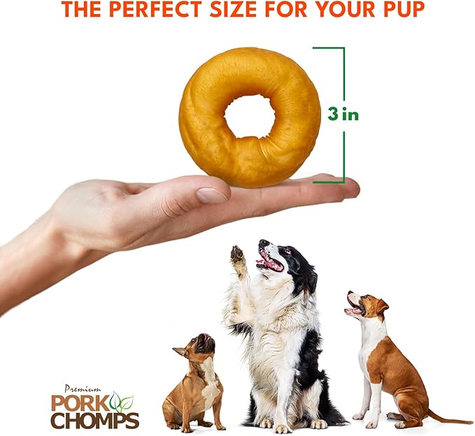 Pork Chomps Roasted Pork Skin Dog Chews, 3-inch Donuts, 2 Count (Pack of 2)-Mewly Pet