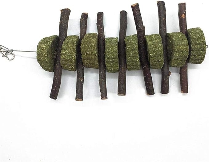 Bunny Chew Toys for Teeth, Organic Apple Wood Molar Sticks with Timothy Hay Circles for Bunny Chinchilla Guinea Pig Hamsters Holland Lop Prairie Dogs Squirrels Gerbils, Improves Dental Health-Mewly Pet