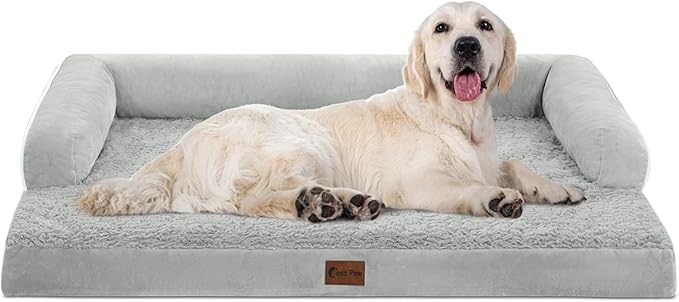 Orthopedic Dog Beds for Extra Large Dogs, Waterproof Dog Beds XLarge, Memory Foam Dogs Couch Beds with Comfy Bolster, Removable Washable Cover and Nonskid Bottom (X-Large,Grey White)-Mewly Pet