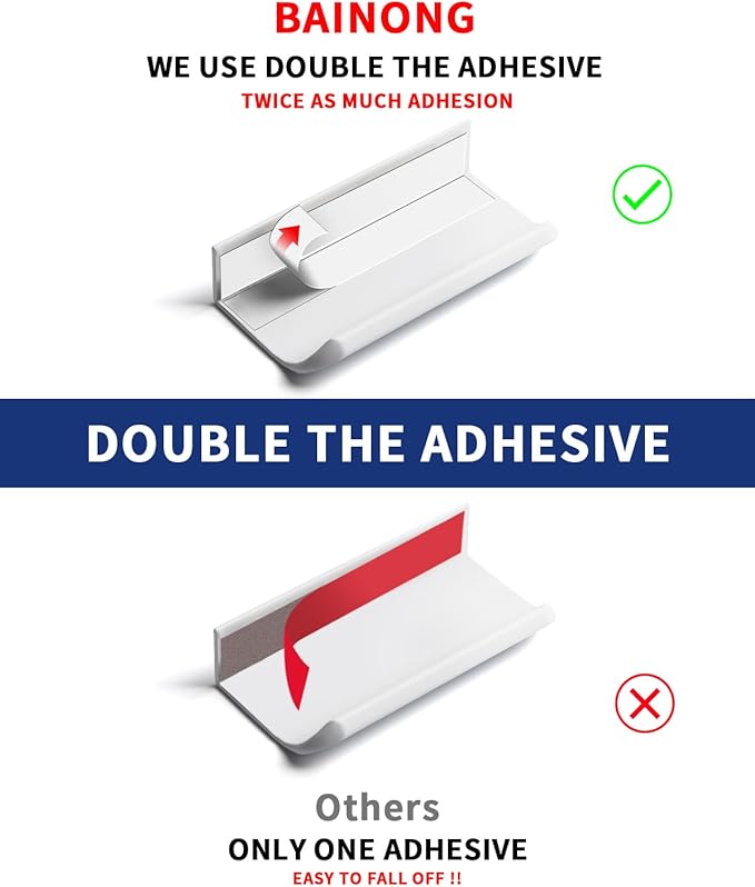 5 Pack 6 inch self Adhesive Cabinet Handles Adhesive Cabinet pulls Drawer Edge pulls Bright White Stick on Handles for Cabinet Finger pulls for Concealed Drawer Seam Flat