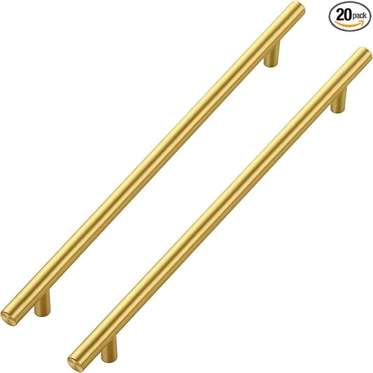 JOY DECOR 20 Pack Cabinet Handles, Gold Cabinet Pulls, 10 in Hole Center Kitchen Cabinet Handles, Stainless Steel T Bar Handles for Dresser Drawers